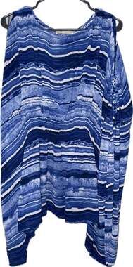 Michael Kors Blue Abstract Striped Cold Shoulder Tunic Top Kaftan Cover-up L/XL